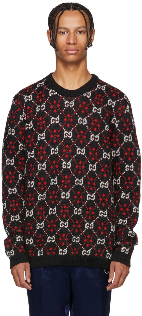 gucci black & red gg logo sweater|gucci black for women.